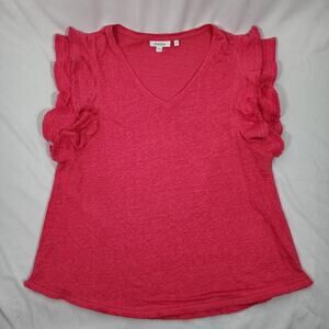 Chicos Linen Blend Flutter Sleeve Top Boho Beach Size 2 12/14 L Pink Beach Boho